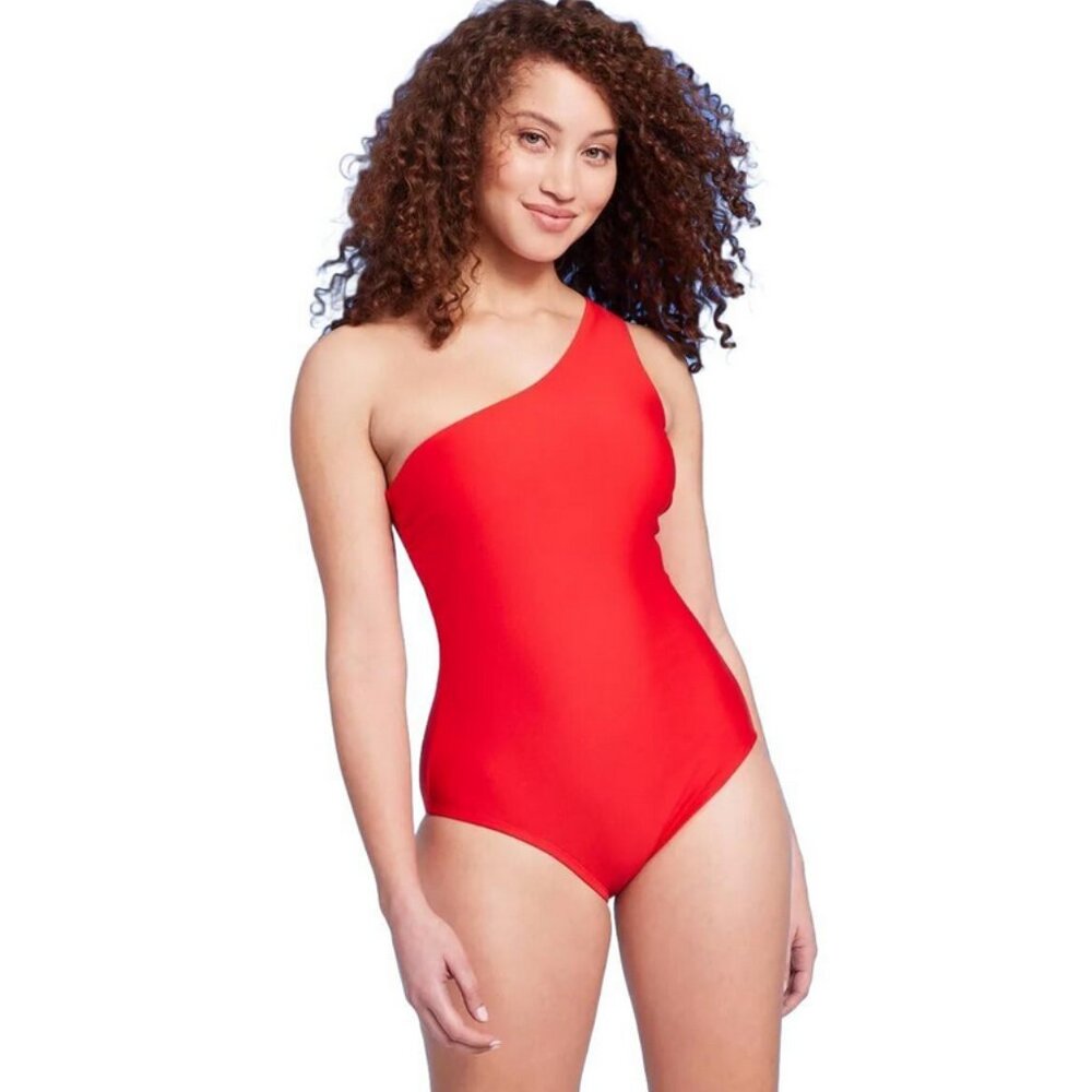 Kona Sol Womens Red One Shoulder One Piece‎ Swimsuit Tummy Control Size L 12-14